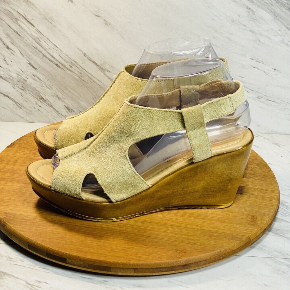 BARBARA BARBIERI Italy Women Shoes Sz 7.5  Brown Tan Suede Leather Wedge Sandals